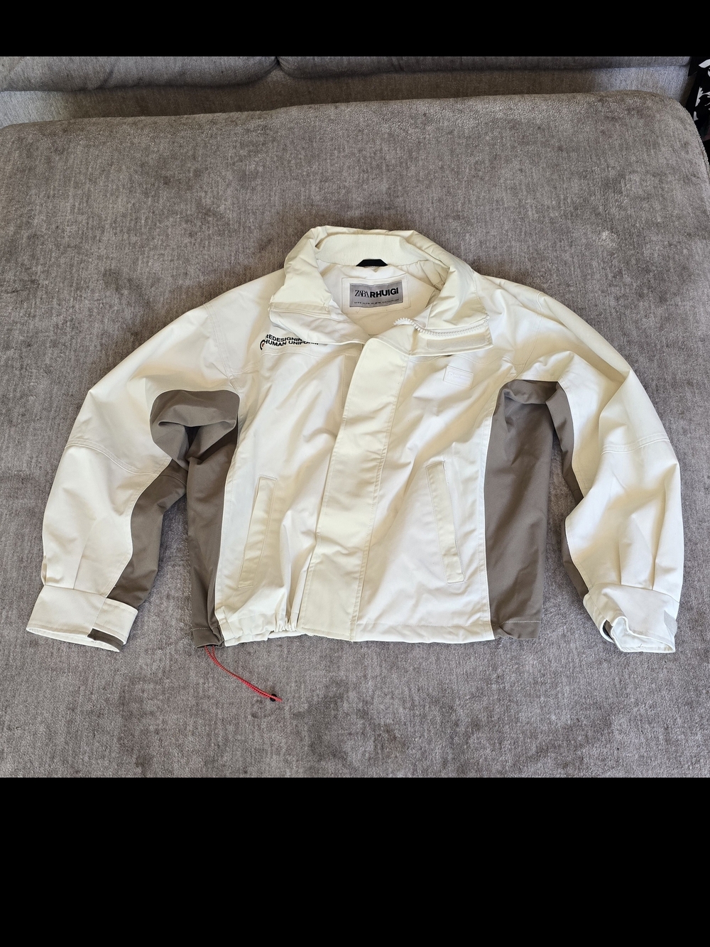 Zara White/Gray Full Zip Jacket Logo Stand-Up Collar Unisex S-M (Rhuigi)